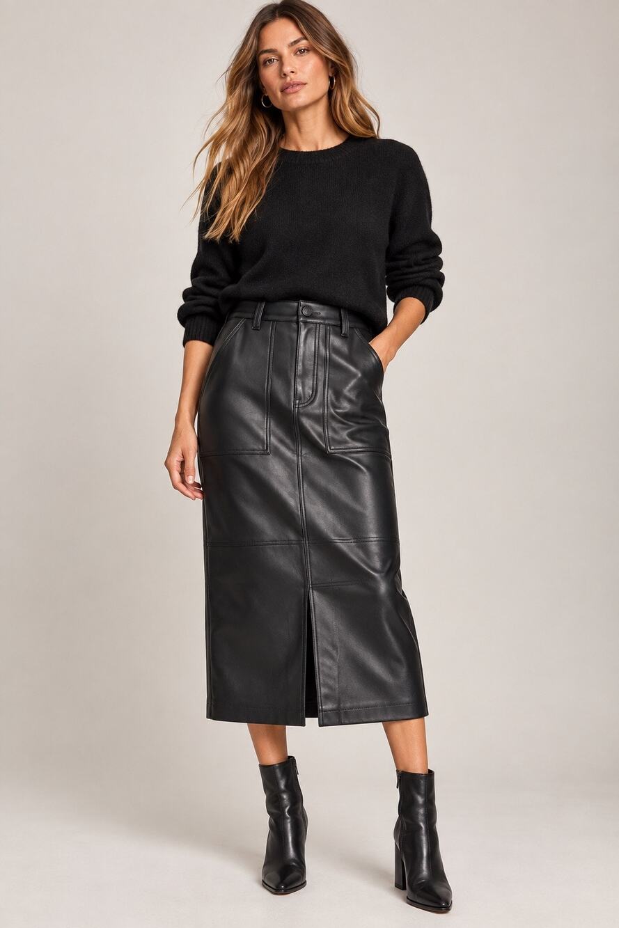 Pistola Alice Faux Leather Midi Skirt – Slate Black | NWT | Size 27